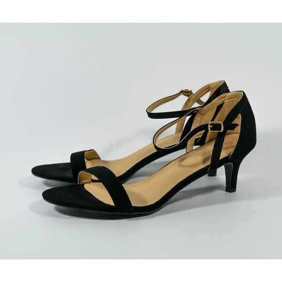 Dream Pairs Lexii Black Open Toe Stilettos Ankle Strap 2.5" Heel Shoes Sz 11 - Picture 3 of 8